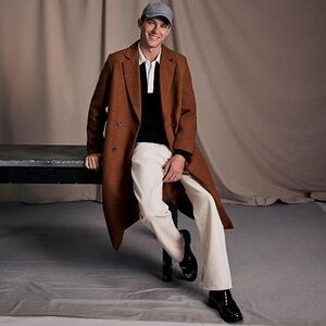 NWT (X-Large) Amazon Men's Relaxed-Fit Double Breasted Wool Longline Topcoat